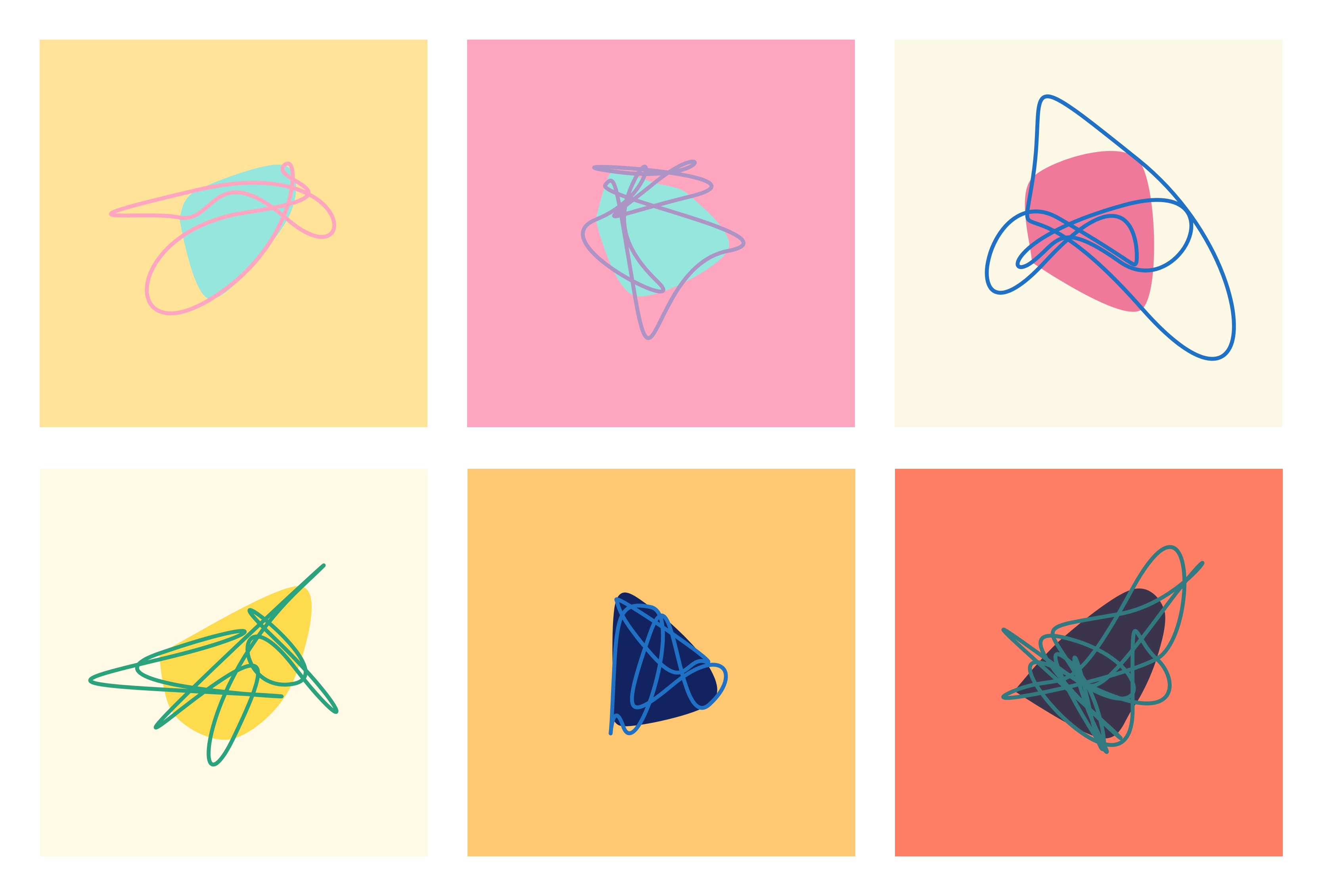 First iterations with blobs and with varying number of strings drawn
