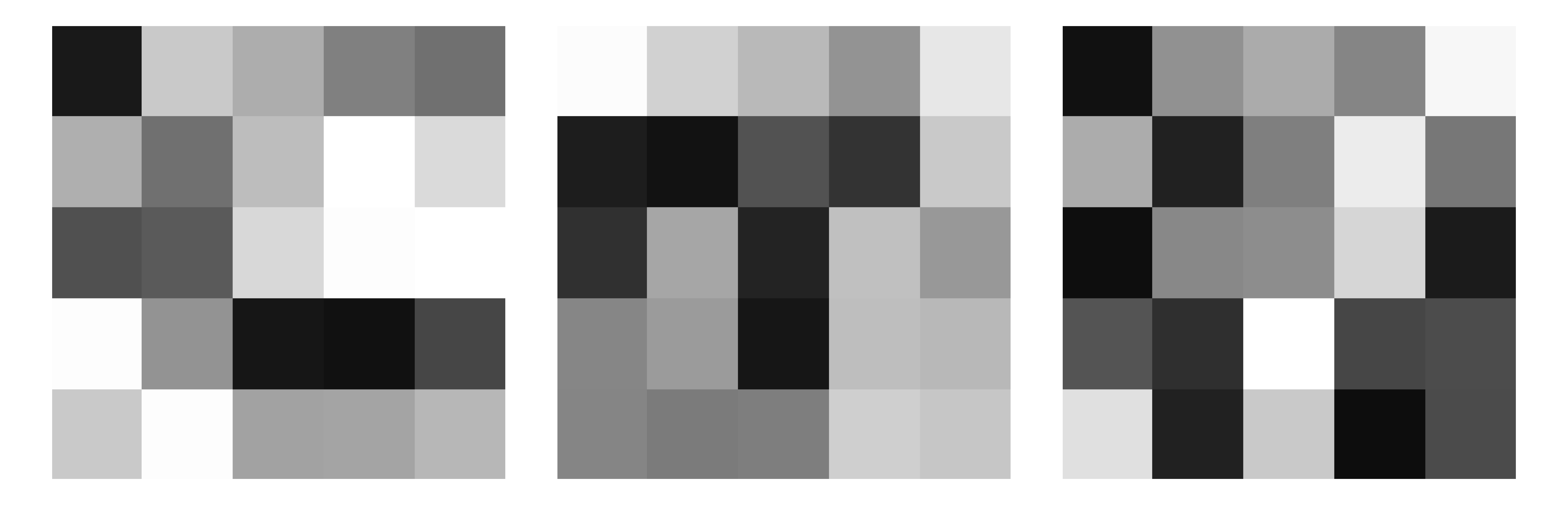 Example outputs for mapping the first 25 bytes of the hash into a 5×5 grid