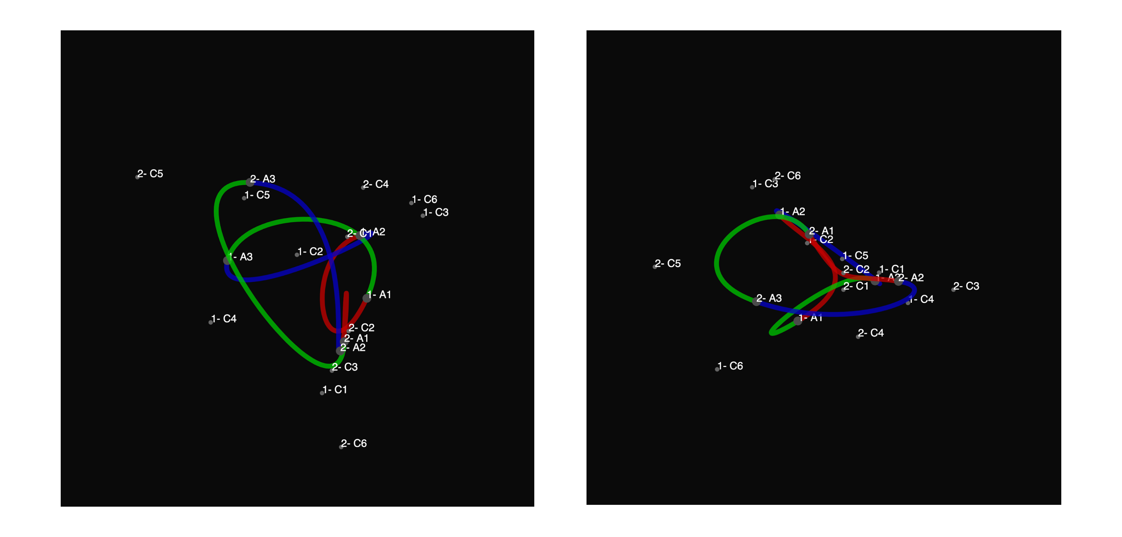 Debug view showing the individual curves and their anchor and control points